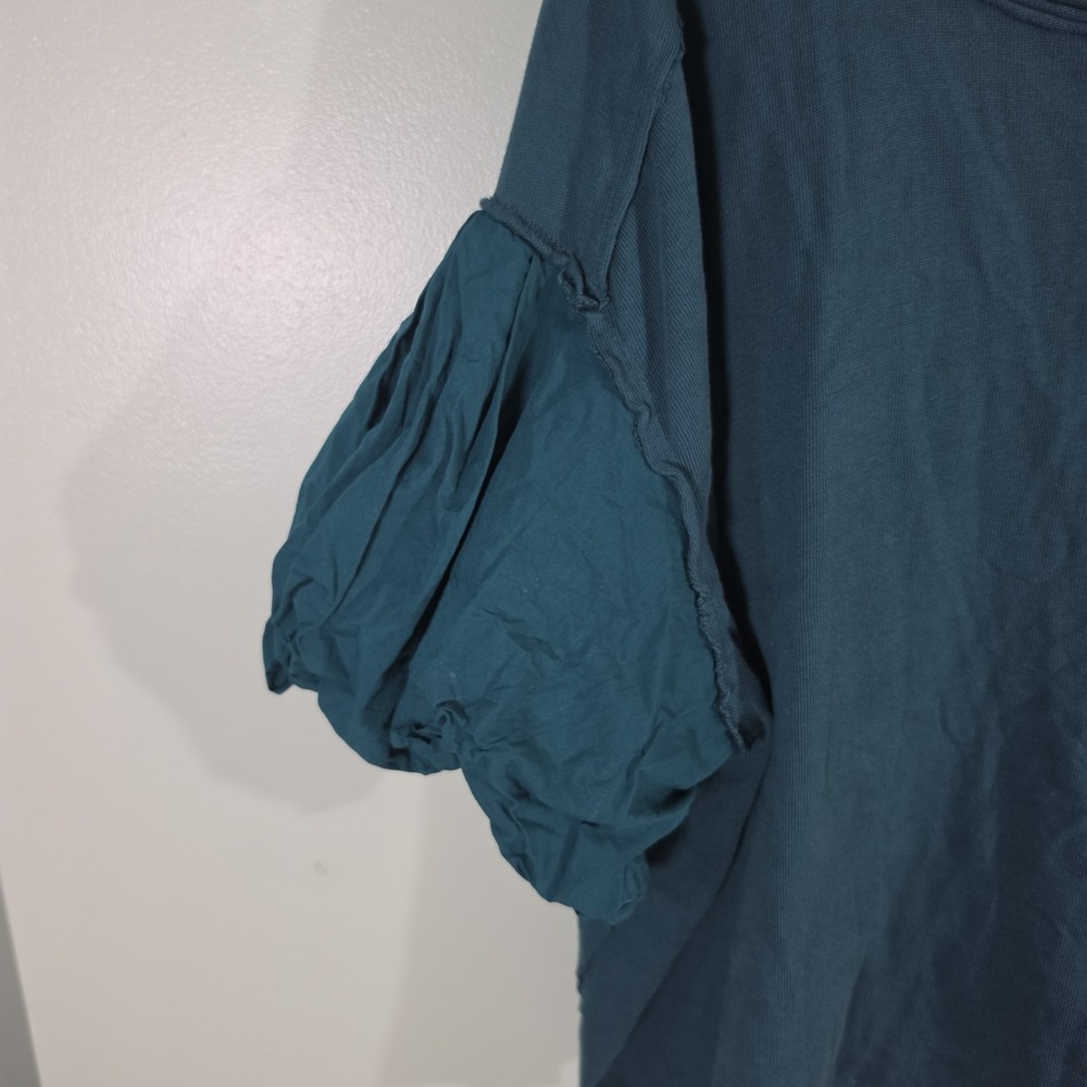 Free People We The Free Blossom Tee Junebug Teal Puff Sleeve Oversized Size XL - Picture 2 of 8